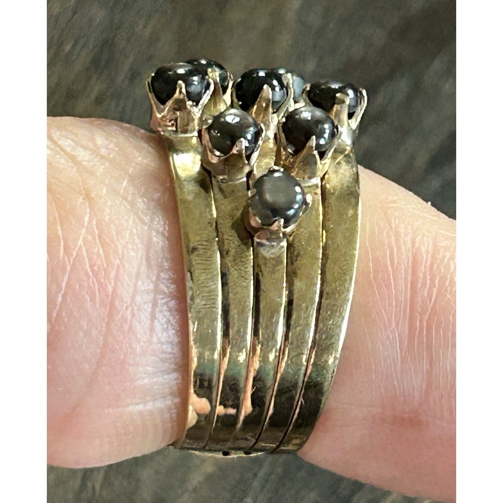 Vintage Tahitian Black Pearl and 14K Five Band Harem Statement Ring - Picture 7 of 9